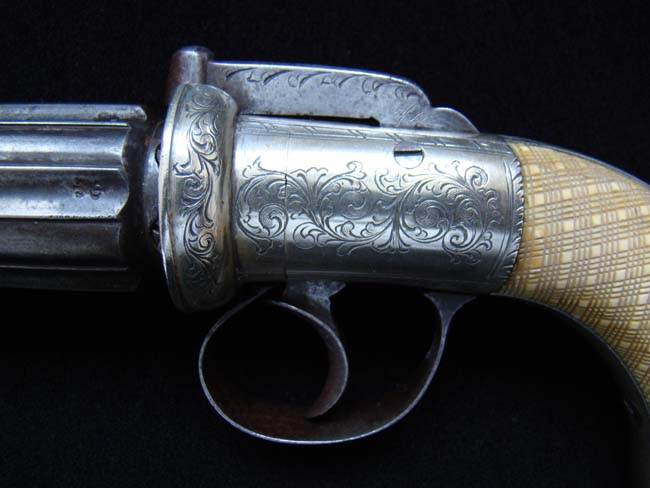 A Beautiful Engraved English Bar Hammer Pepperbox Pocket Pistol circa 1850 — image 2
